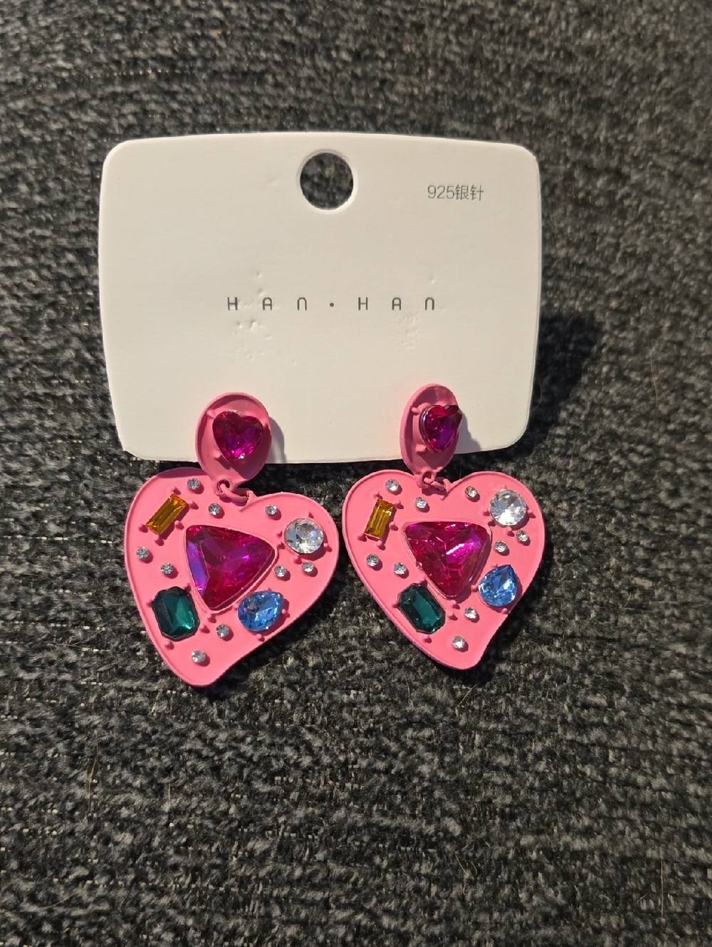 Pink Heart Gem Drop Earrings